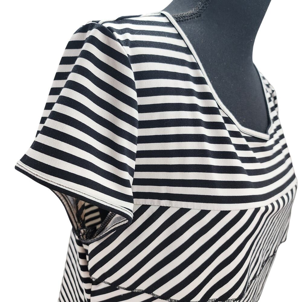 Laundry Shelly Segal Top L 90s Boho Tiered Black White Striped Layering Shirt - Picture 3 of 13